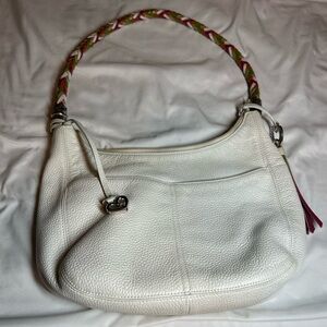Brighton White Leather Women's Slouchy Bag with Braided Handle EUC